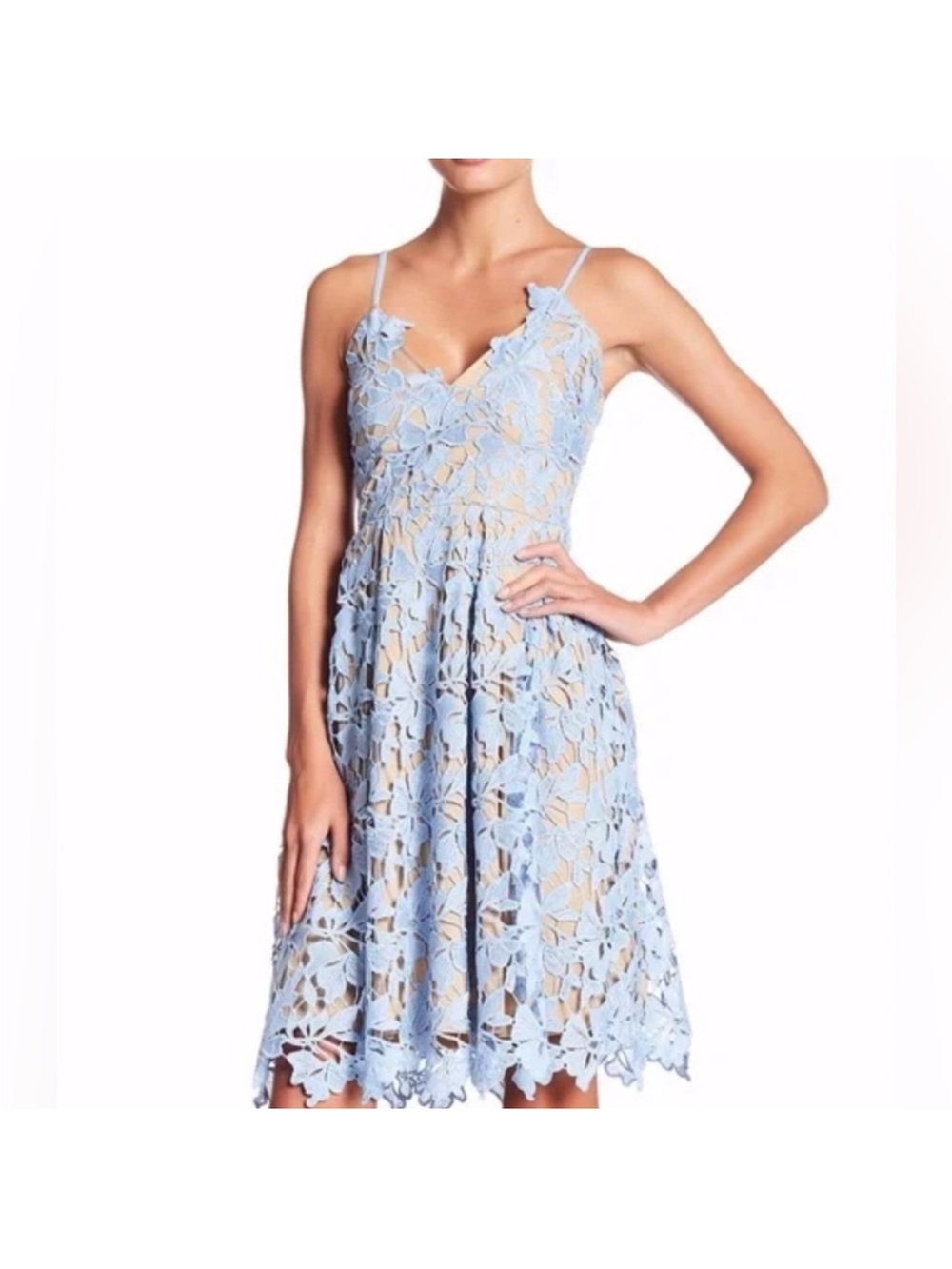 love...ady Light Blue Floral Lace Midi Dress
